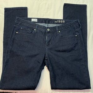 Gap 1969 Dark Wash Mid-Rise Stretch Denim Jeans | Straight Skinny Fit 31R